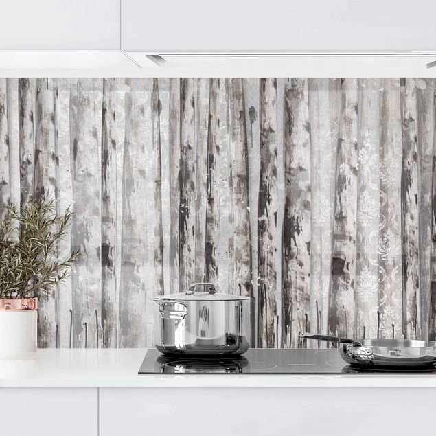 Kitchen splashback black and white Picturesque Birch Forest