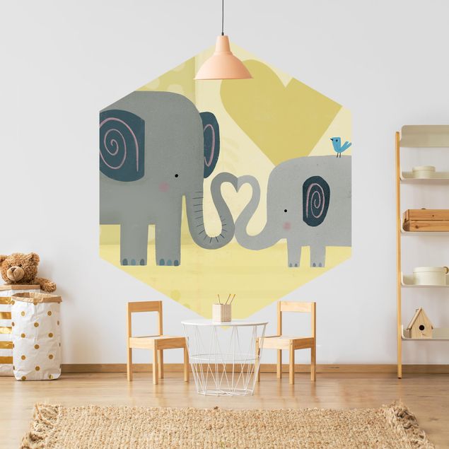 Self-adhesive hexagonal pattern wallpaper - Mum And I - Elephants