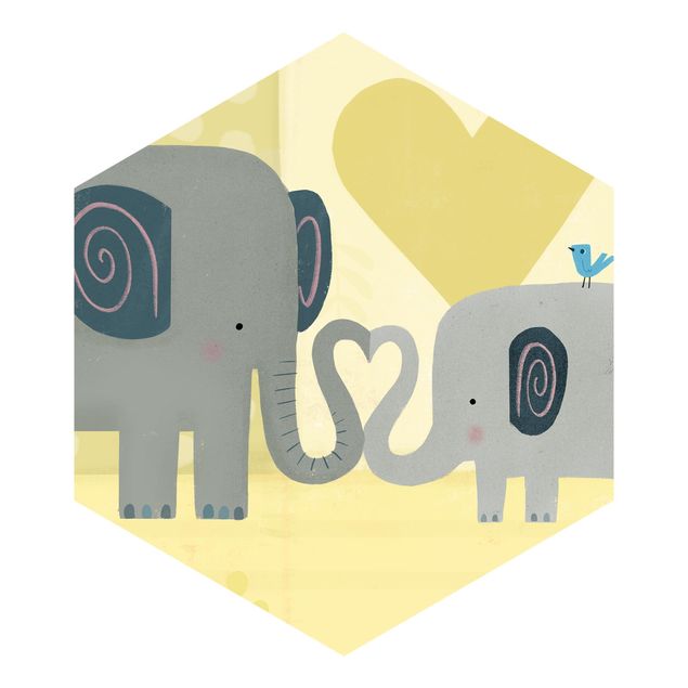 Self-adhesive hexagonal pattern wallpaper - Mum And I - Elephants