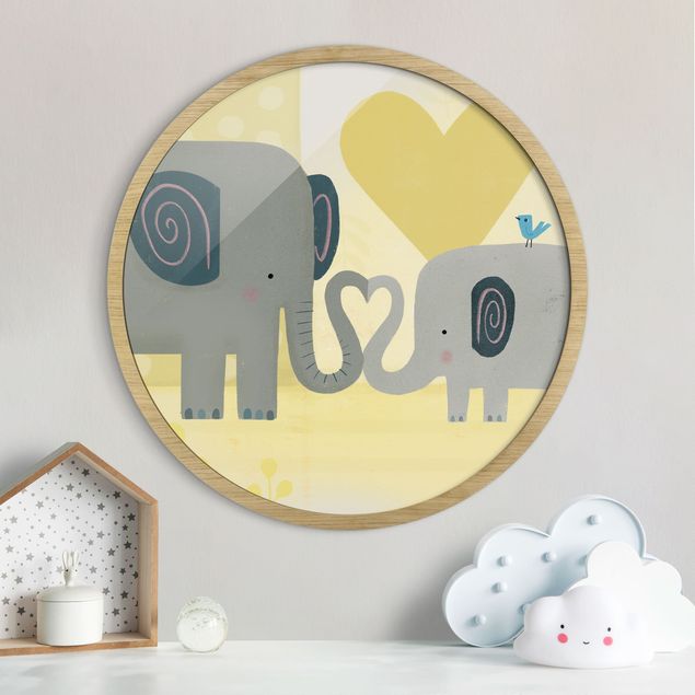 Framed prints round Mum And I - Elephants
