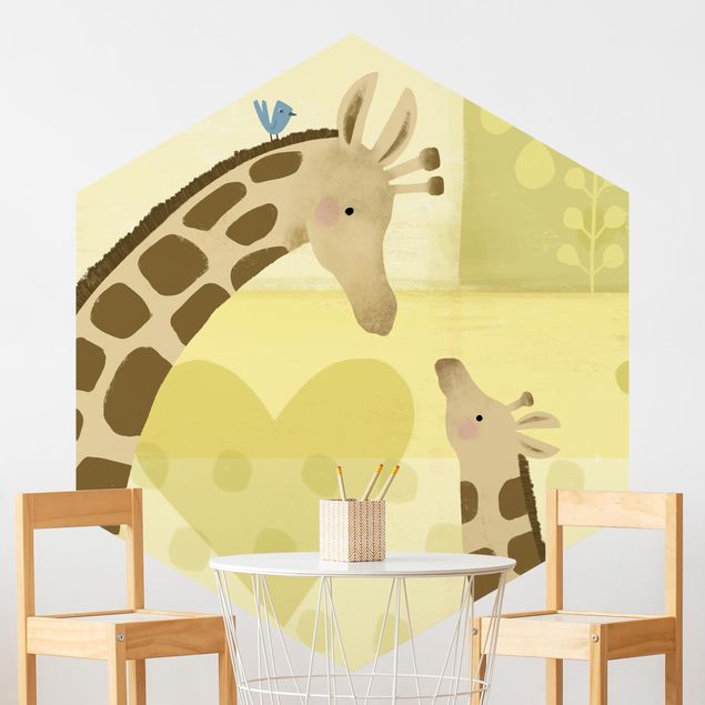 Hexagonal wallpapers Mum And I - Giraffes