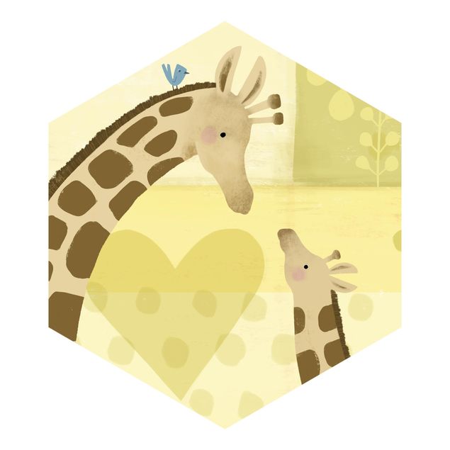 Self-adhesive hexagonal pattern wallpaper - Mum And I - Giraffes