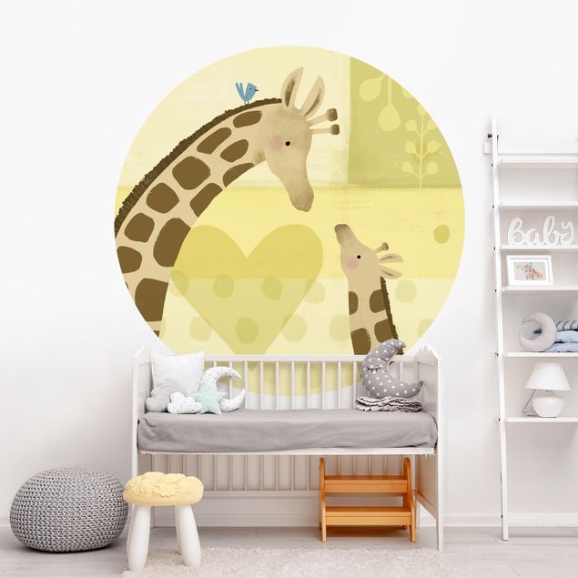 Self-adhesive round wallpaper kids - Mum And I - Giraffes