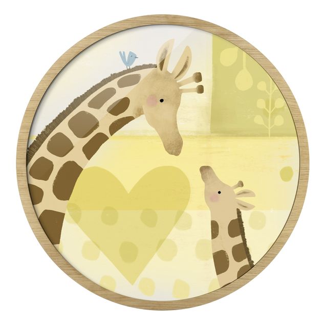 Circular framed print - Mum And I - Giraffes