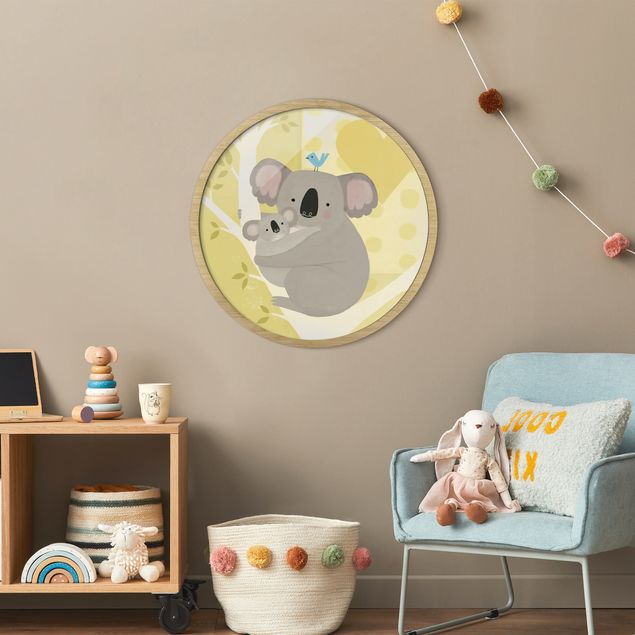 Circular framed print - Mum And I - Koalas