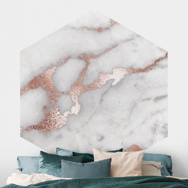 Hexagonal wallpapers Marble Look With Glitter