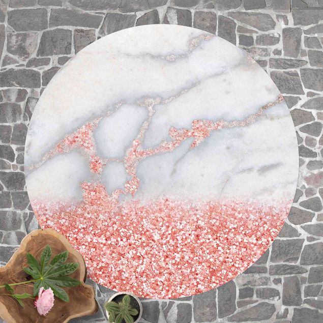 Balcony rugs Marble Optics With Light Pink Confetti