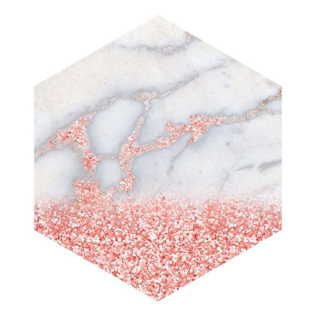 Self-adhesive hexagonal wall mural - Marble Look With Pink Confetti