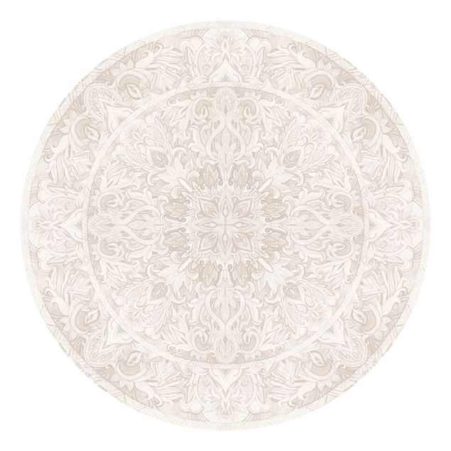 Self-adhesive round wallpaper - Mandala Watercolour Ornament Beige