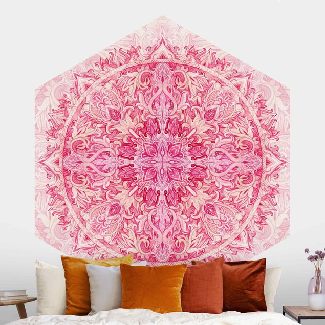 Hexagonal wallpapers Mandala Watercolour Ornament Pattern Pink