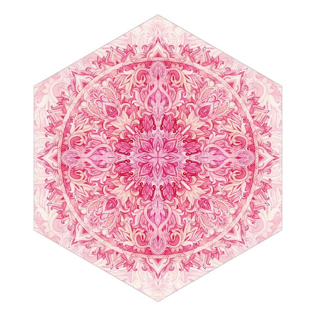 Self-adhesive hexagonal pattern wallpaper - Mandala Watercolour Ornament Pattern Pink