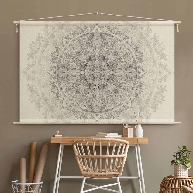 extra large tapestry wall hangings Mandala Watercolour Ornament Pattern Black And White