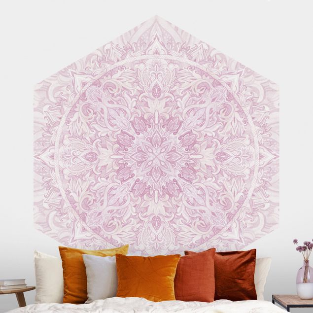Self-adhesive hexagonal wall mural Mandala Watercolour Ornament Pink