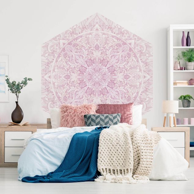 Self-adhesive hexagonal pattern wallpaper - Mandala Watercolour Ornament Pink