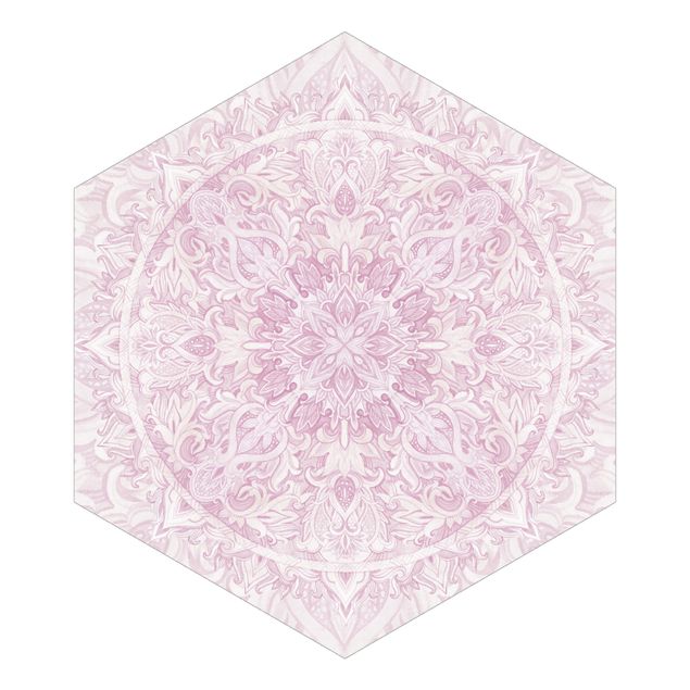 Self-adhesive hexagonal pattern wallpaper - Mandala Watercolour Ornament Pink