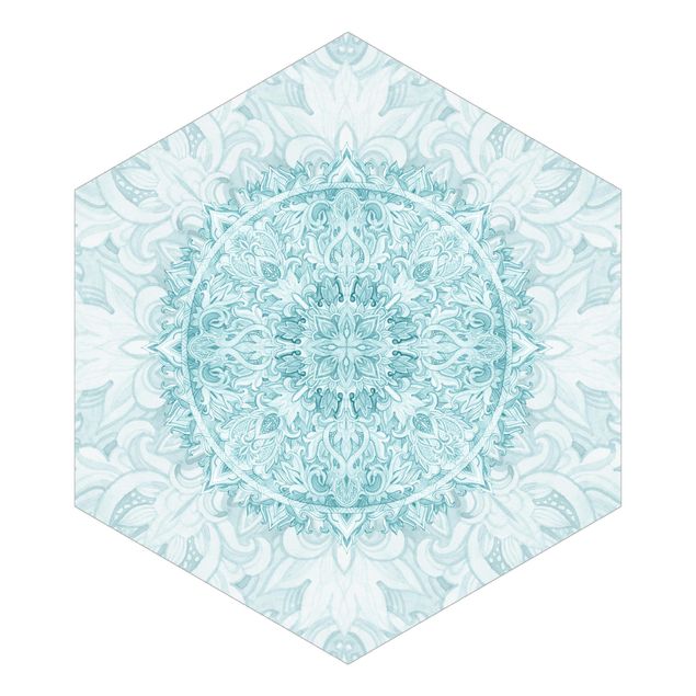 Self-adhesive hexagonal pattern wallpaper - Mandala Watercolour Ornament Turquoise