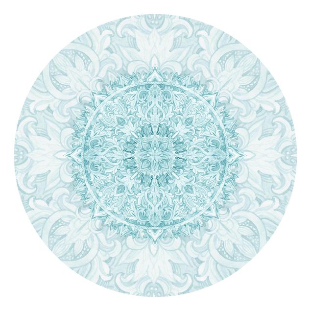 Self-adhesive round wallpaper - Mandala Watercolour Ornament Turquoise