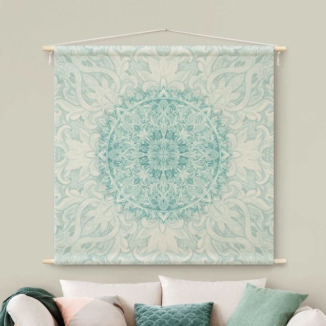 extra large tapestry wall hangings Mandala Watercolour Ornament Turquoise
