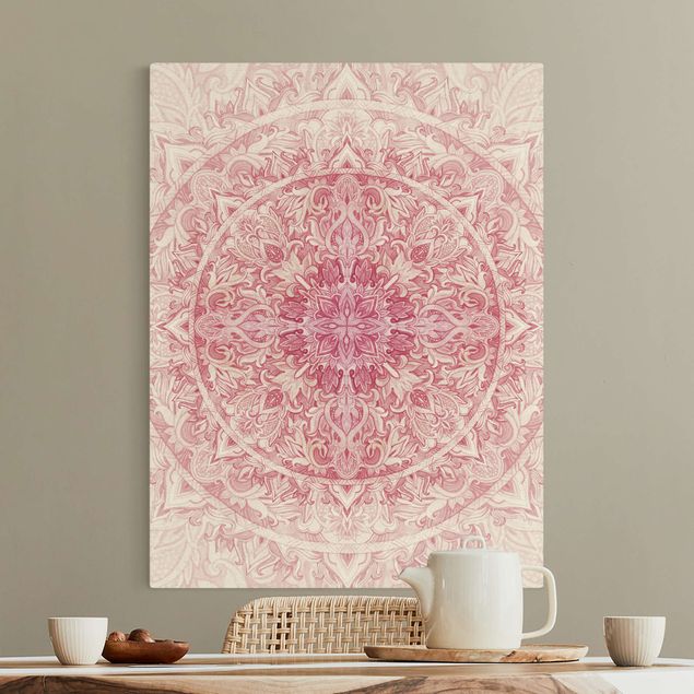 Print on canvas - Mandala WaterColours Sun Ornament Light Pink