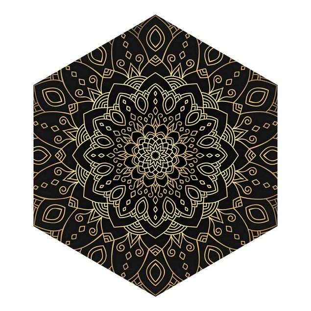 Self-adhesive hexagonal pattern wallpaper - Mandala Flower Pattern Gold Black