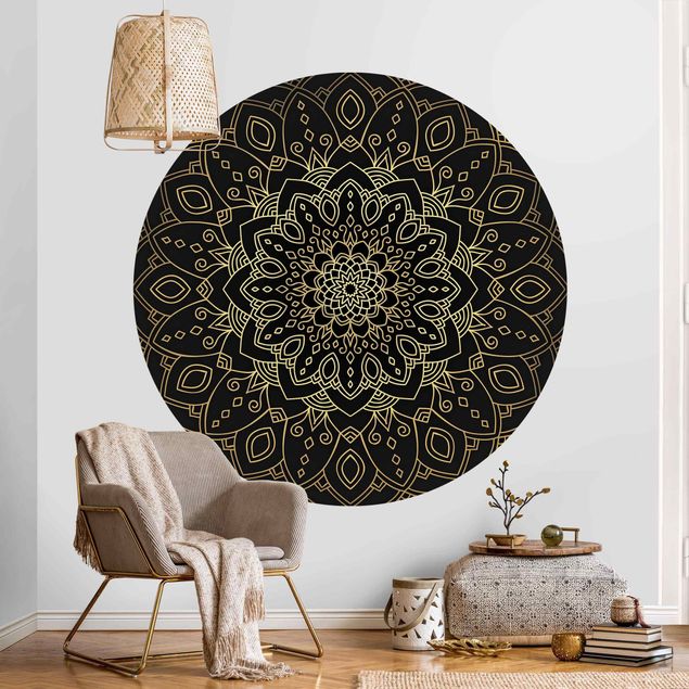 Wallpapers Mandala Flower Pattern Gold Black