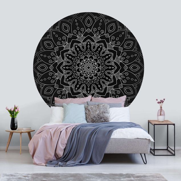 Wallpapers Mandala Flower Pattern Silver Black