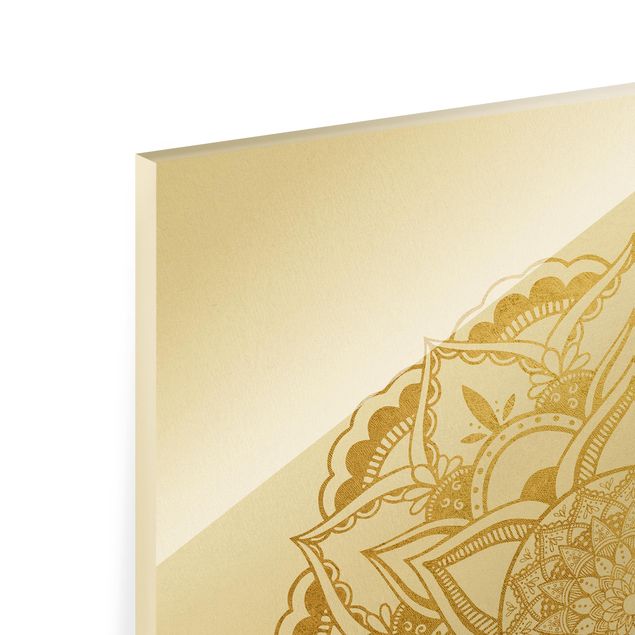 Glass print - Mandala Flower Sun Illustration Set Gold - 3 parts