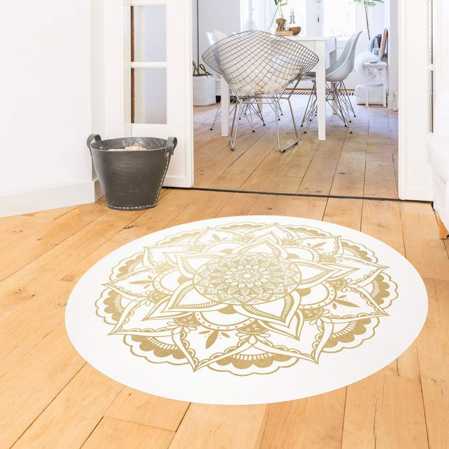 contemporary rugs Mandala Flower Gold White