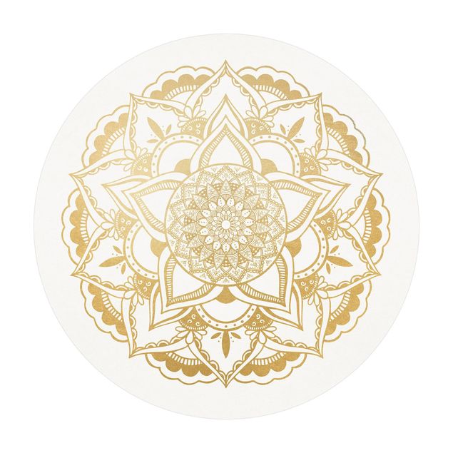 circular rugs Mandala Flower Gold White