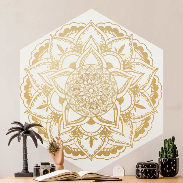 Wallpapers Mandala Flower Gold White