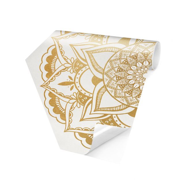 Self-adhesive hexagonal pattern wallpaper - Mandala Flower Gold White