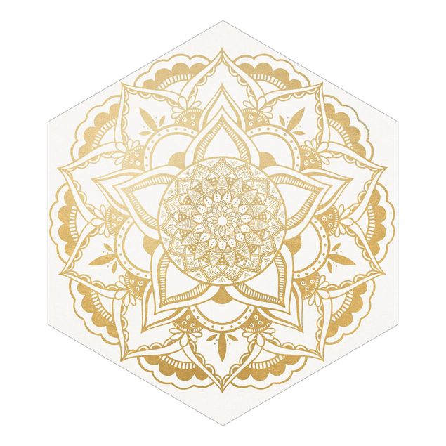 Self-adhesive hexagonal pattern wallpaper - Mandala Flower Gold White