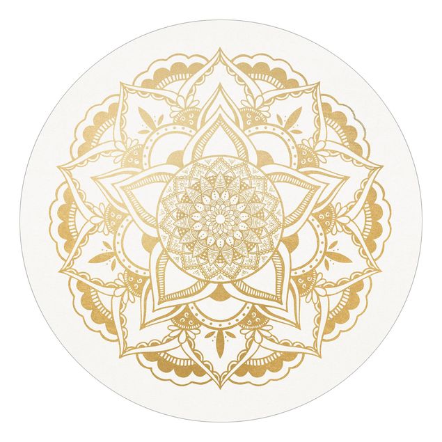Self-adhesive round wallpaper - Mandala Flower Gold White
