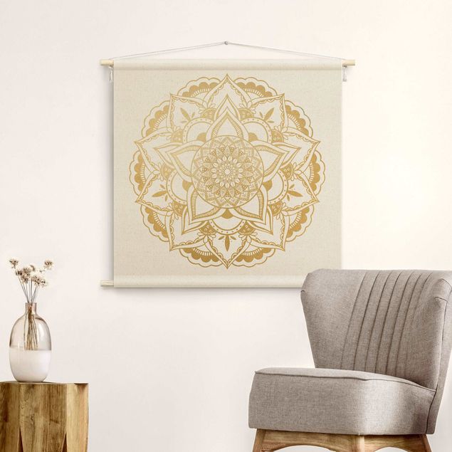 wall hanging decor Mandala Flower Gold White