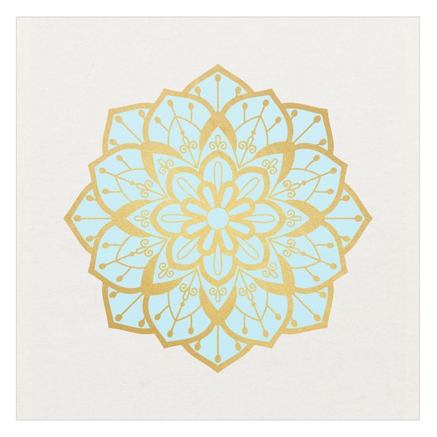 Window decoration - Mandala Illustration Flower Light Blue Gold