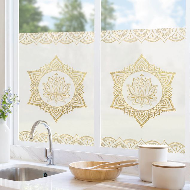 Window decoration - Mandala Lotus Illustration Ornament White Gold