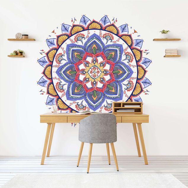 Self-adhesive round wallpaper - Mandala Meditation Chakra