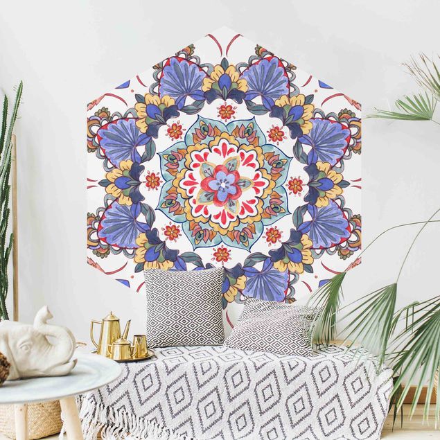 Self-adhesive hexagonal pattern wallpaper - Mandala Meditation Hartha