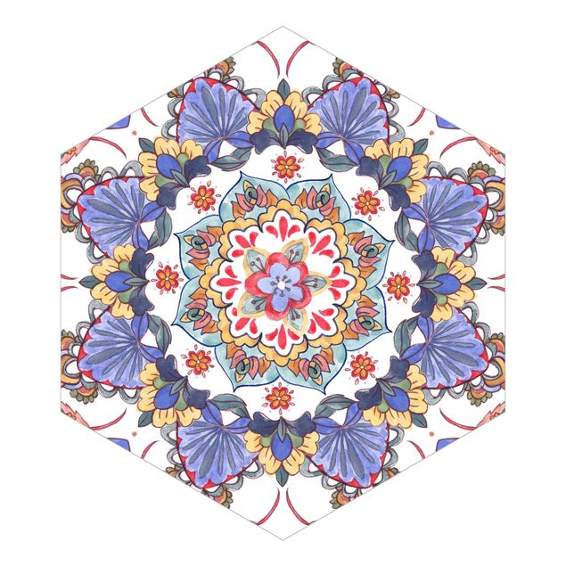 Self-adhesive hexagonal pattern wallpaper - Mandala Meditation Hartha