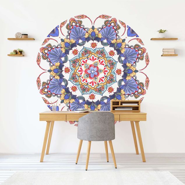 Self-adhesive round wallpaper - Mandala Meditation Hartha