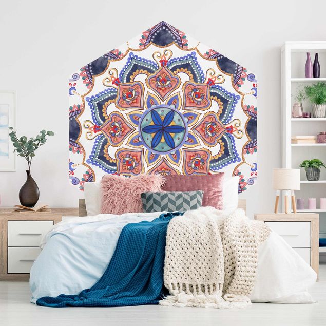 Self-adhesive hexagonal pattern wallpaper - Mandala Meditation Mantra
