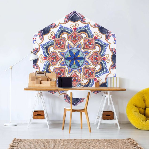Self-adhesive hexagonal pattern wallpaper - Mandala Meditation Mantra