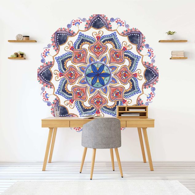 Self-adhesive round wallpaper - Mandala Meditation Mantra