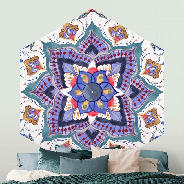 Self-adhesive hexagonal wall mural Mandala Meditation Namasté