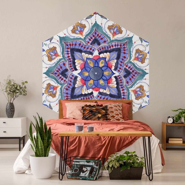 Self-adhesive hexagonal pattern wallpaper - Mandala Meditation Namasté