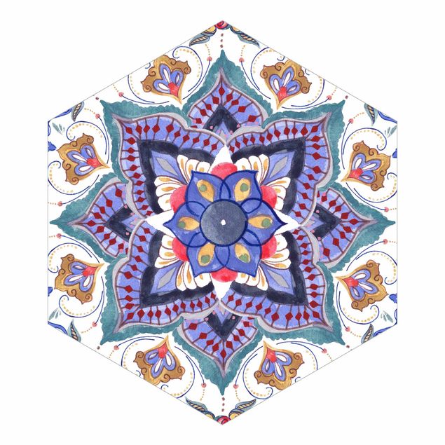 Self-adhesive hexagonal pattern wallpaper - Mandala Meditation Namasté