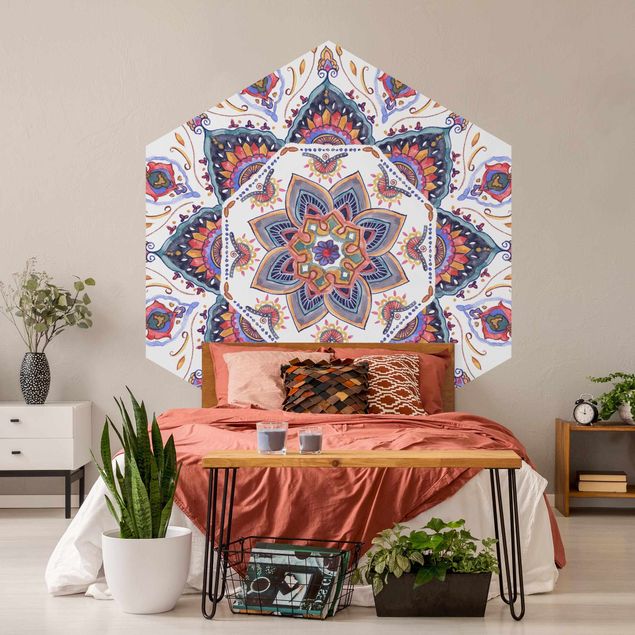 Self-adhesive hexagonal pattern wallpaper - Mandala Meditation