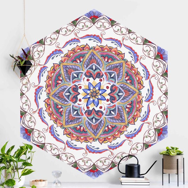 Self-adhesive hexagonal wall mural Mandala Meditation Pranayama