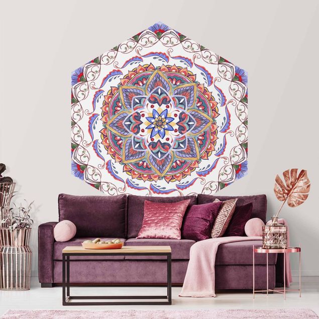 Self-adhesive hexagonal pattern wallpaper - Mandala Meditation Pranayama