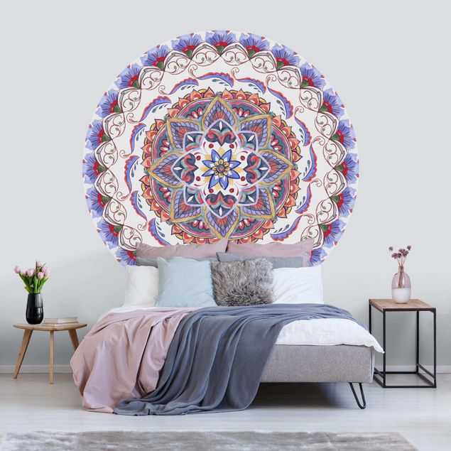 Self-adhesive round wallpaper - Mandala Meditation Pranayama